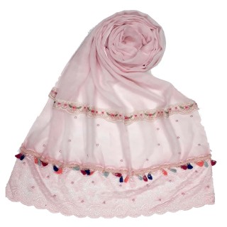 Designer Double Lace Stole - Pink